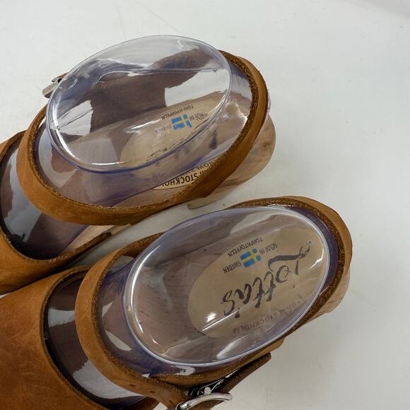 Lotta’s from Stockholm Clogs Size 37 Brown Leather Wood Heel Mary Jane Shoes - Picture 3 of 16